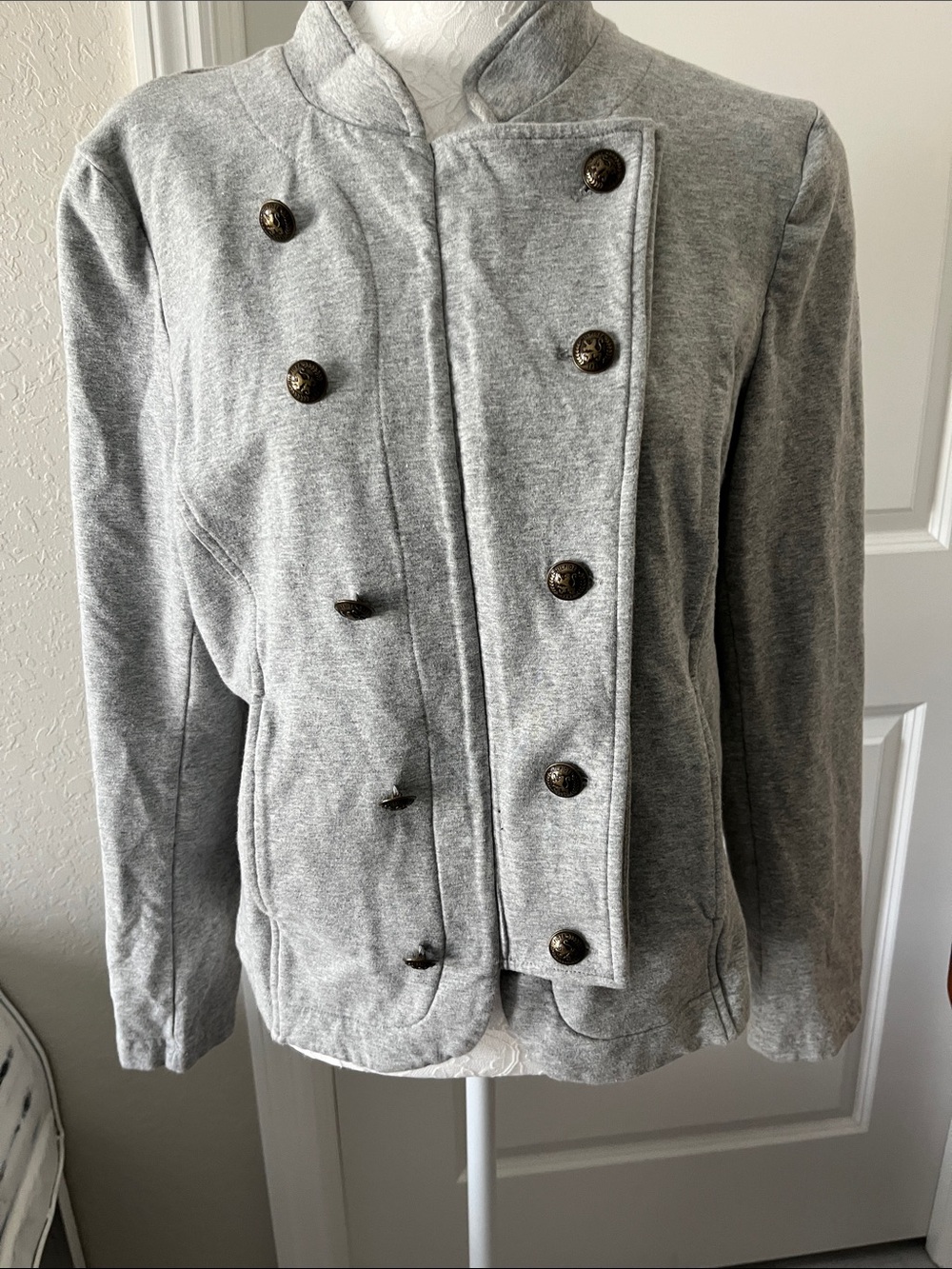 Tommy Hilfiger Military Style Double-Breasted Knit Blazer Crest Buttons SZ L